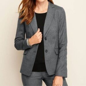 NWT ~ NEW Talbots Italian Flannel 99% Wool 2-Button Gray Blazer Luxury Career 14
